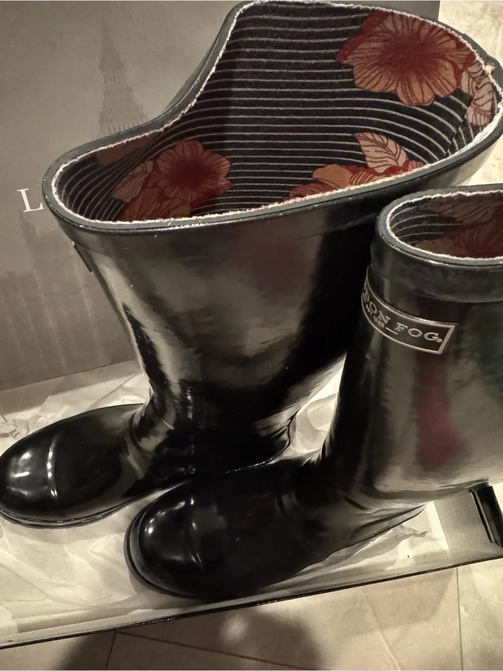 London Fog Black Shiny Tall Rain Boots